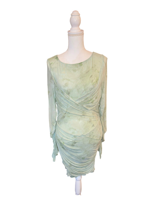 Front view of Free People sage floral ruched sleeveless dress