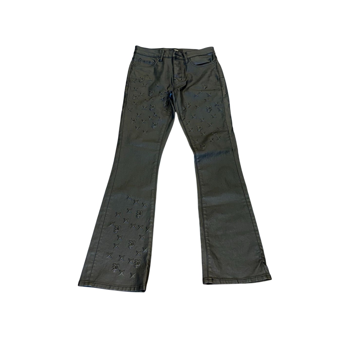 Purple Men's Black Flare Mono Embossed Jeans, Size 29 NWT