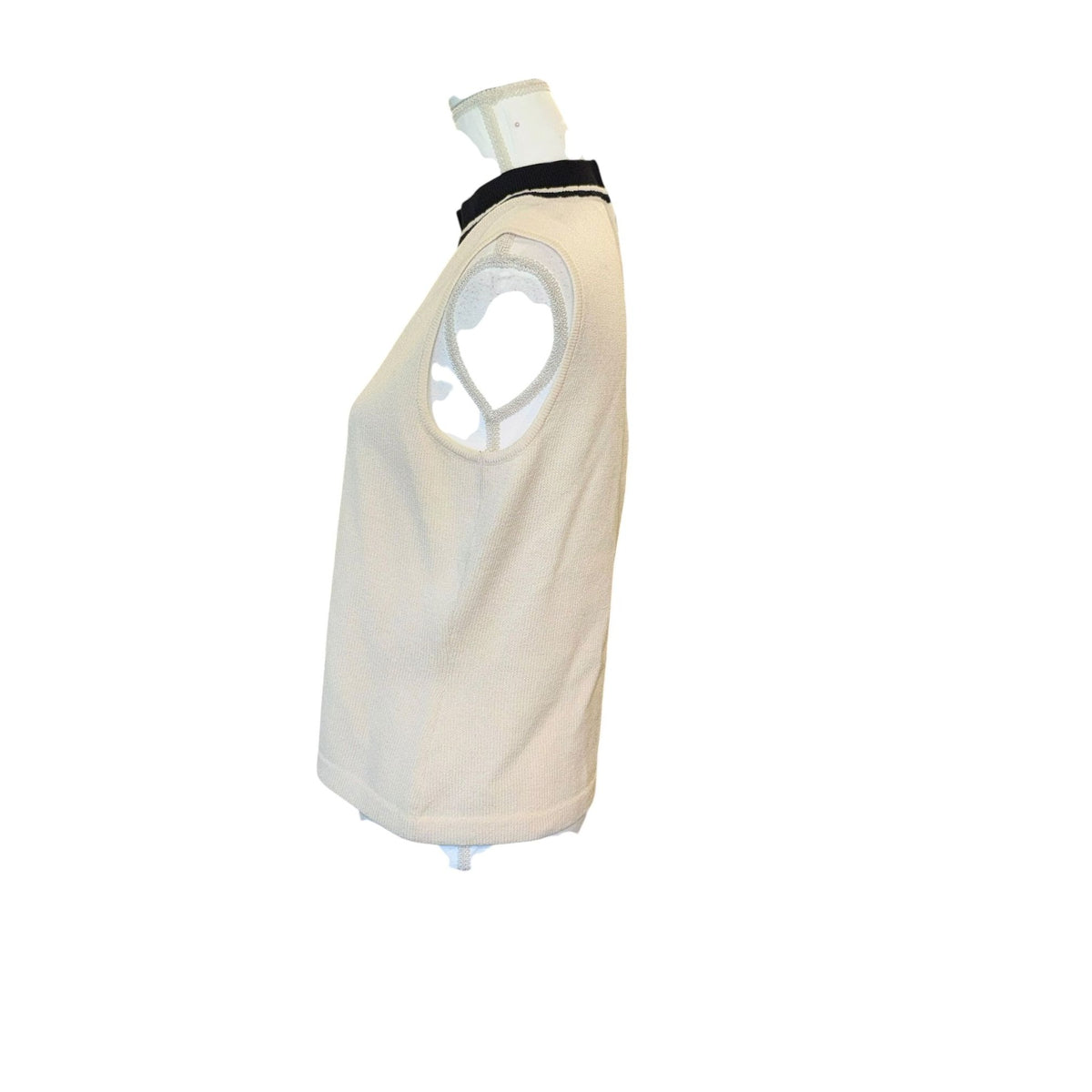 St John Sleeveless Knit Top With Contrast Collar & Back Zipper Closure