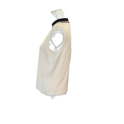 St John Sleeveless Knit Top With Contrast Collar & Back Zipper Closure
