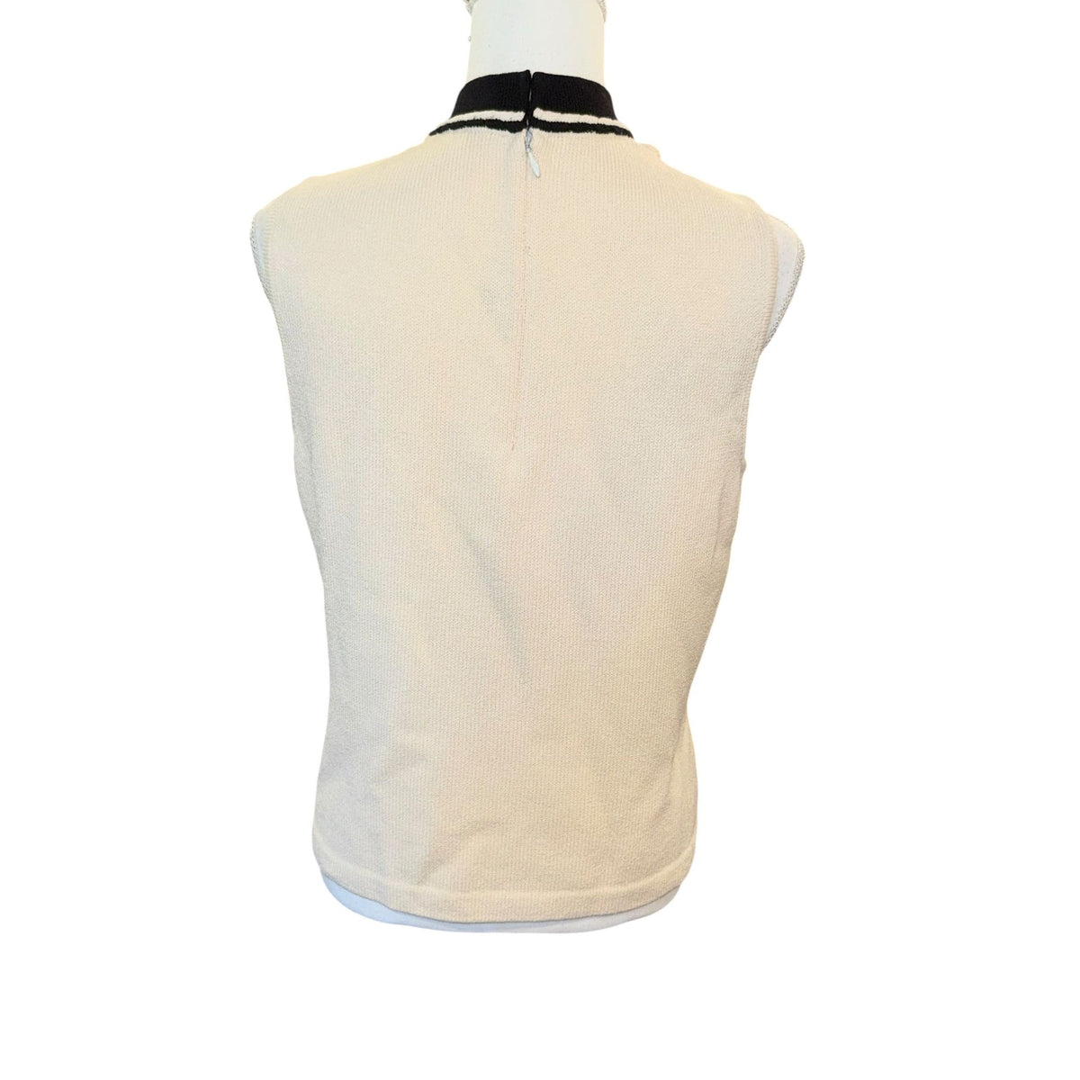 St John Sleeveless Knit Top With Contrast Collar & Back Zipper Closure