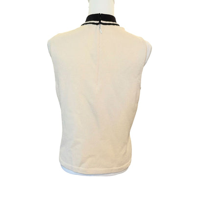 St John Sleeveless Knit Top With Contrast Collar & Back Zipper Closure