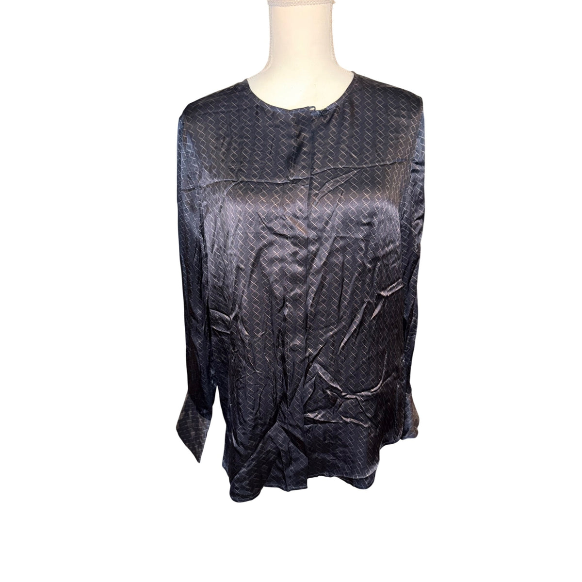 Equipment Femme Luis Black Silk Long Sleeve Blouse With Geometric Pattern Size L $295 MSRP