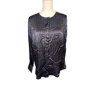 Equipment Femme Luis Black Silk Long Sleeve Blouse With Geometric Pattern Size L $295 MSRP