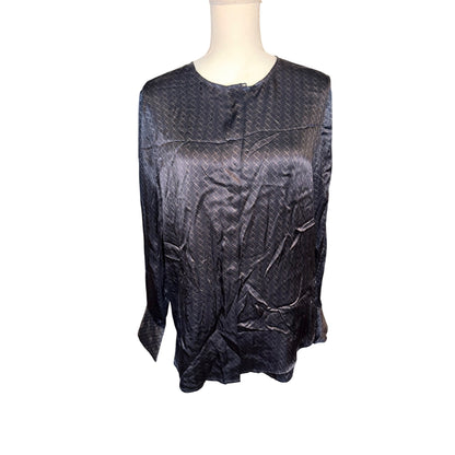 Equipment Femme Luis Black Silk Long Sleeve Blouse With Geometric Pattern Size L $295 MSRP