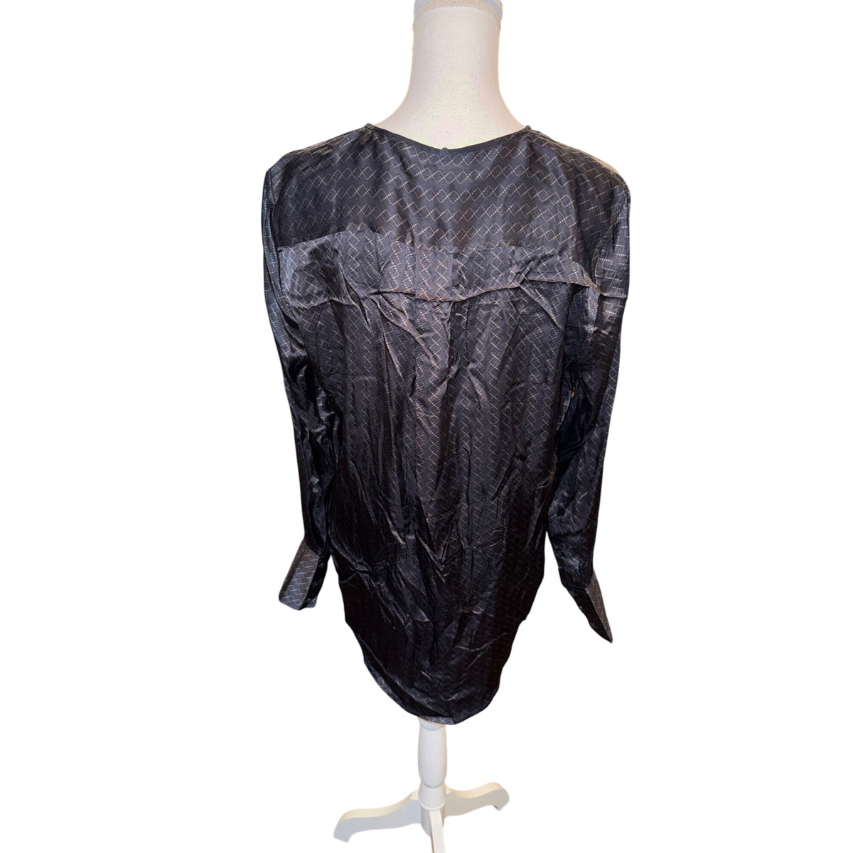 Equipment Femme Luis Black Silk Long Sleeve Blouse With Geometric Pattern Size L $295 MSRP