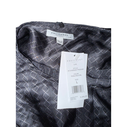 Equipment Femme Luis Black Silk Long Sleeve Blouse With Geometric Pattern Size L $295 MSRP