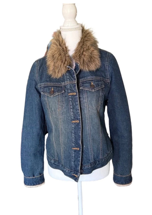 Abercrombie & Fitch Women’s Faux Fur Collar Denim Jacket Size L