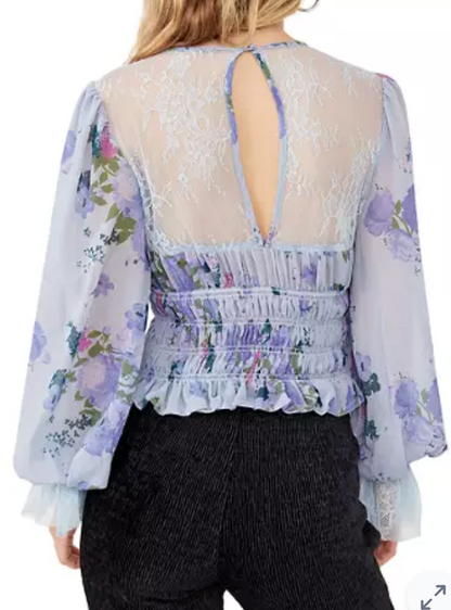 Free People Daphne Floral-print Smocked Top, Medium NWT