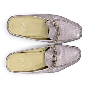 Stuart Weitzman Lilac Leather Jeweled Square Toe Slip-On Mules Size 7.5