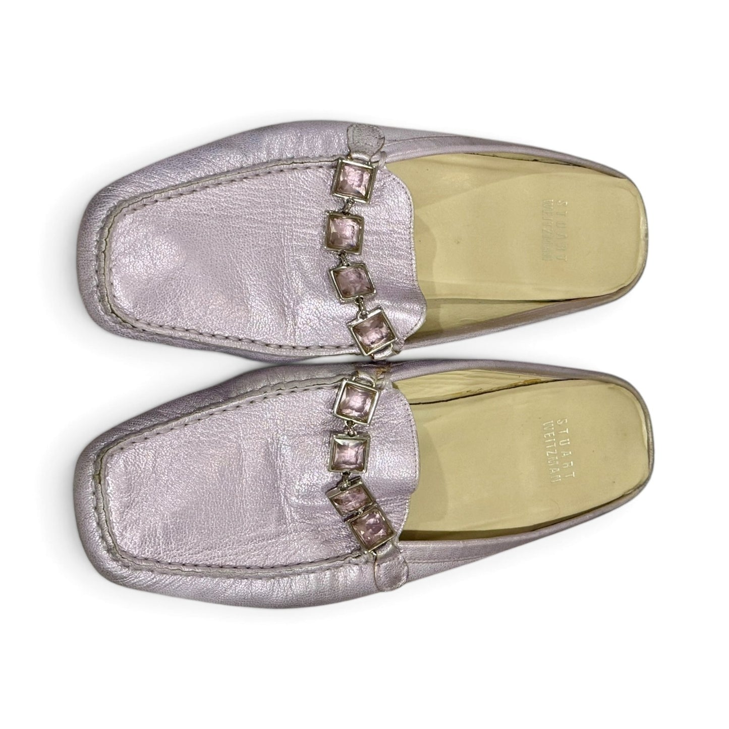 Stuart Weitzman Lilac Leather Jeweled Square Toe Slip-On Mules Size 7.5