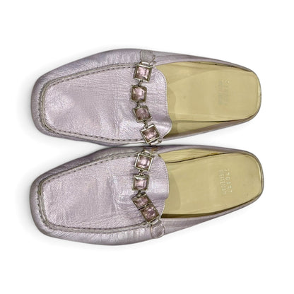 Stuart Weitzman Lilac Leather Jeweled Square Toe Slip-On Mules Size 7.5
