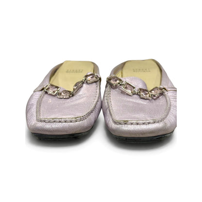 Stuart Weitzman Lilac Leather Jeweled Square Toe Slip-On Mules Size 7.5