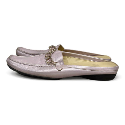 Stuart Weitzman Lilac Leather Jeweled Square Toe Slip-On Mules Size 7.5
