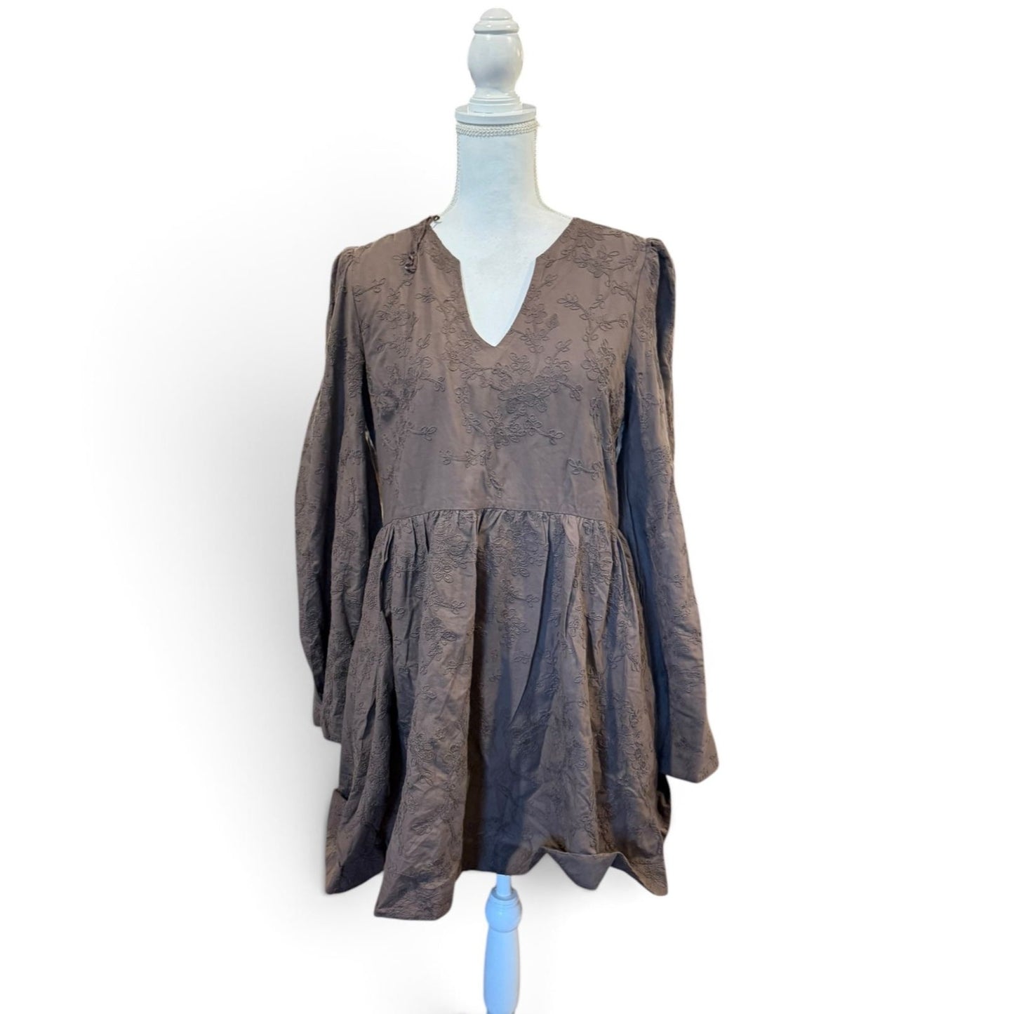 Tuckernuck Hyacinth House Brown Becca Bell-Sleeved Mini Dress, Large NWT