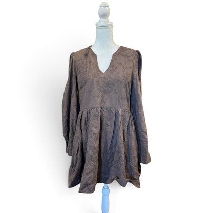 Tuckernuck Hyacinth House Brown Becca Bell-Sleeved Mini Dress, Large NWT
