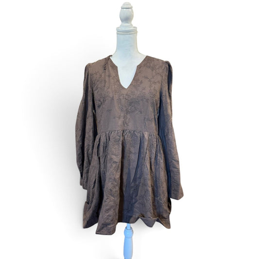 Tuckernuck Hyacinth House Brown Becca Bell-Sleeved Mini Dress, Large NWT