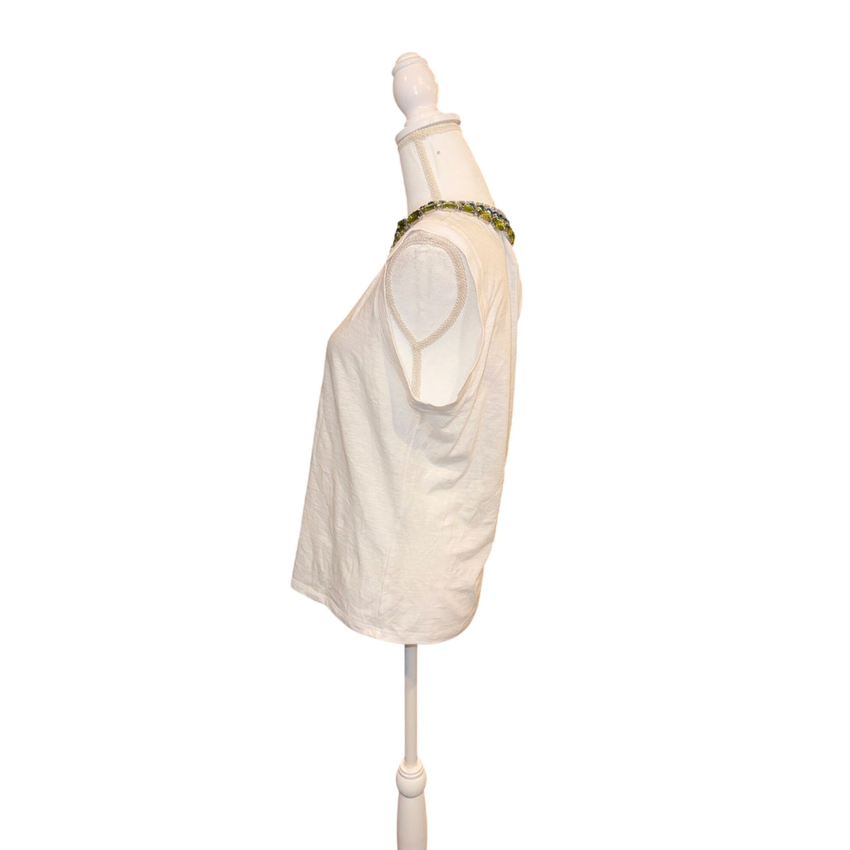 Cinq à Sept Beaded Collar Sleeveless White Top Medium 100% Cotton Made In China