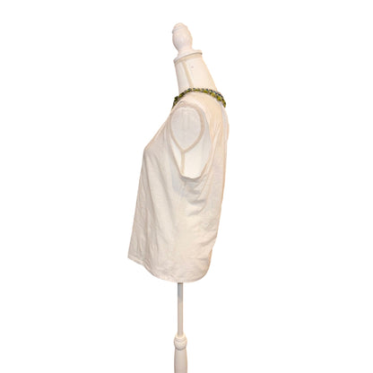 Cinq à Sept Beaded Collar Sleeveless White Top Medium 100% Cotton Made In China