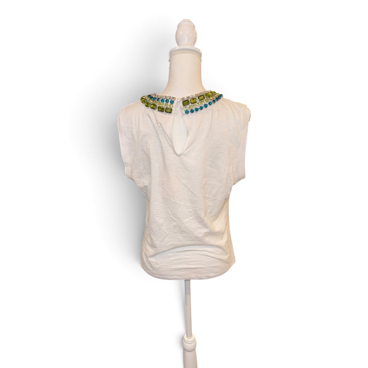 Cinq à Sept Beaded Collar Sleeveless White Top Medium 100% Cotton Made In China