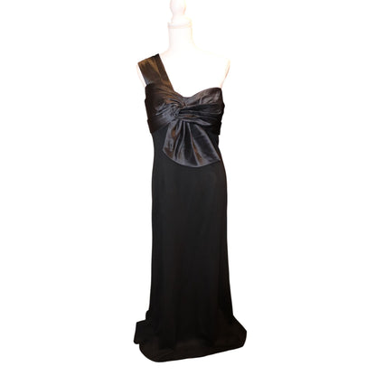 Mac Duggal Black One Shoulder Draped Trumpet Gown, Size 16 NWT