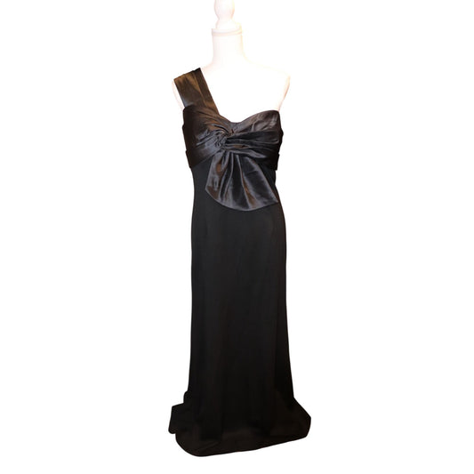 Mac Duggal Black One Shoulder Draped Trumpet Gown, Size 16 NWT