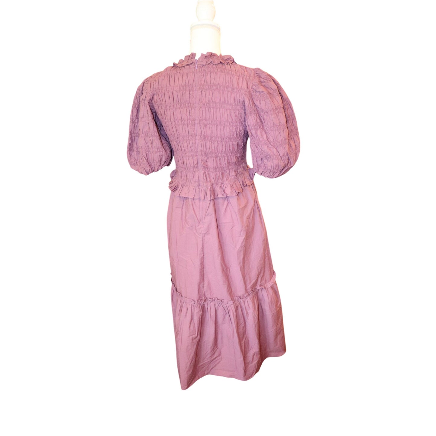 Sea New York Puff Sleeve Smocked Orchid Midi Dress, Size 4 NWT