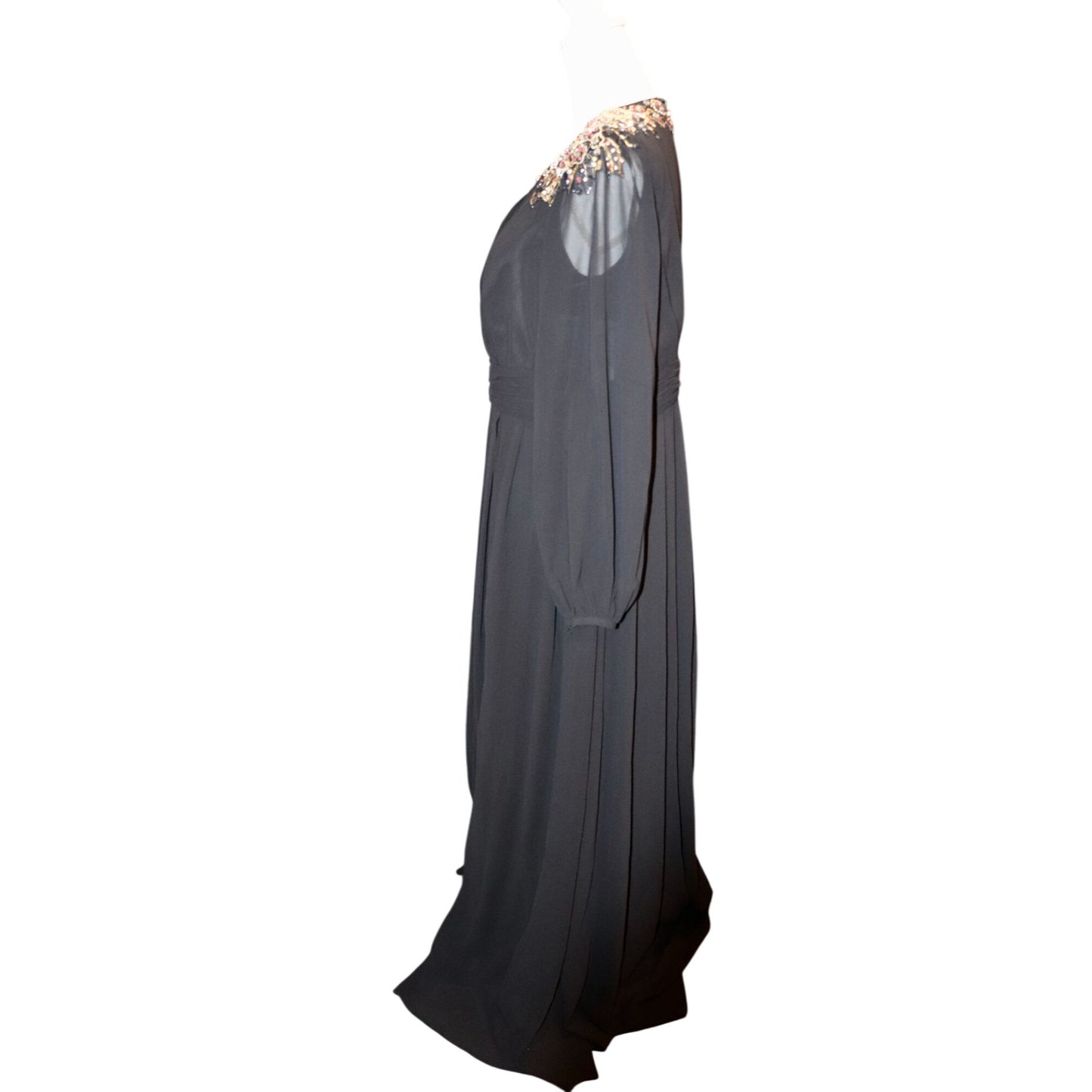 Ieena For Mac Duggal Black Blouson Sleeve Gown, Size 14 NWT