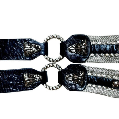 Christine Alexander Swarovski Leather Belt With Silver Buckle & Accents