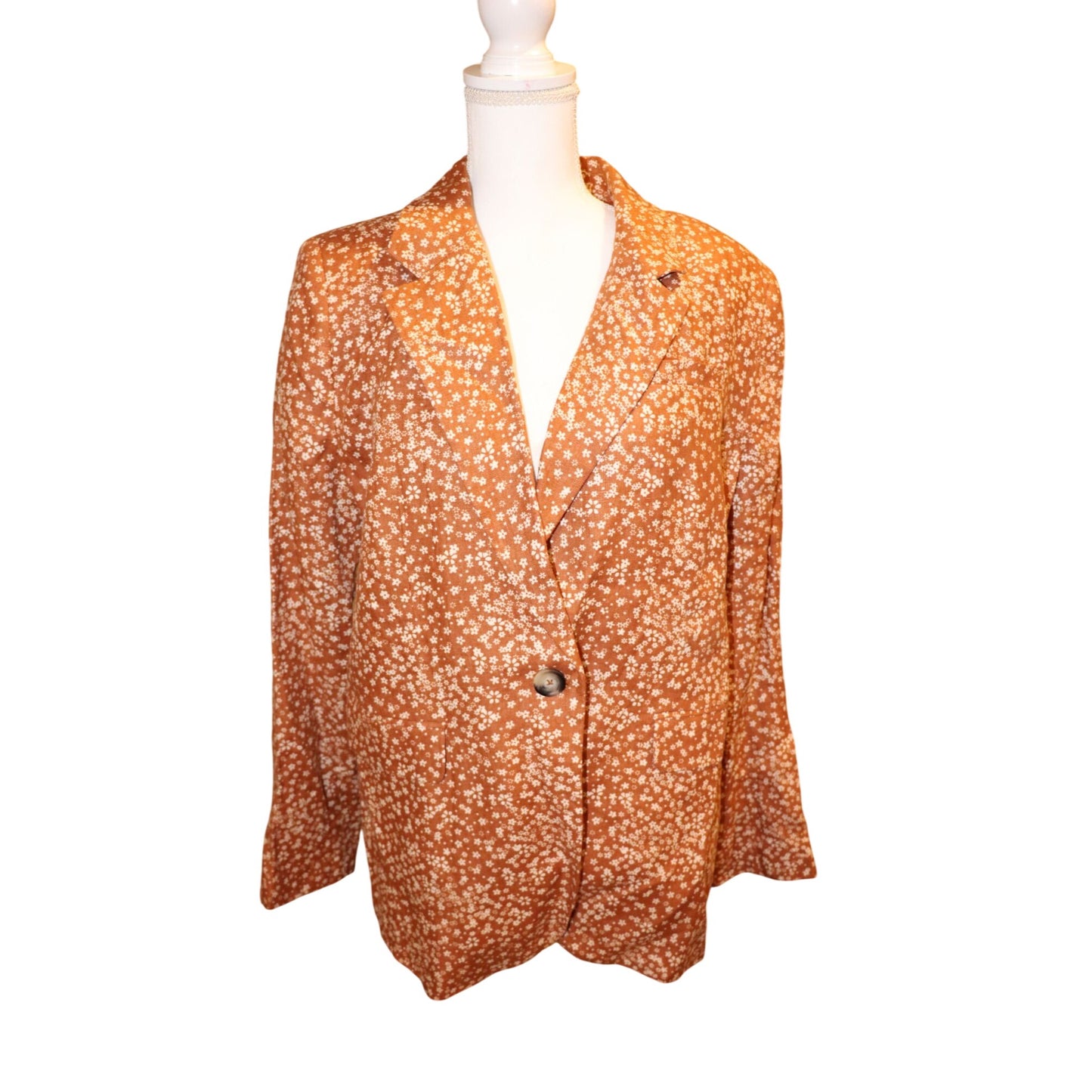 Free People Maggie Burnt Orange Floral Linen Blazer Pants Set Size 12 NWT