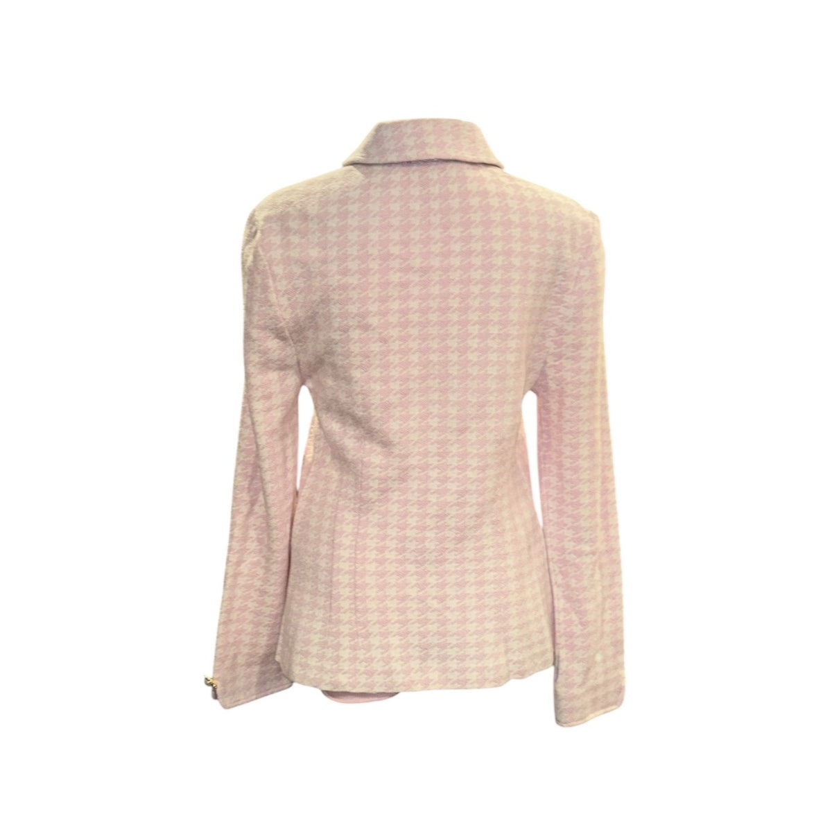 St. John Collection Pink Houndstooth Knit Jacket Size 12 Pearl Button Front USA Made