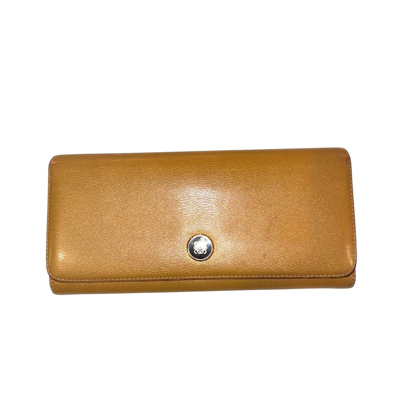 Loewe Vintage Leather Continental Wallet Gold With Snap Closure & Zipper Pocket