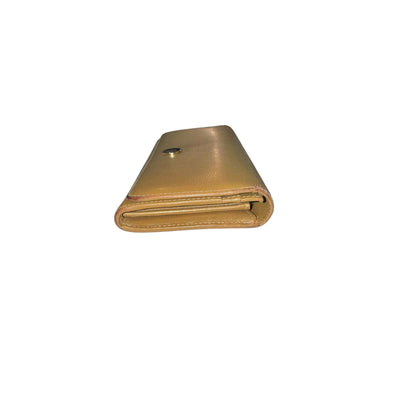 Loewe Vintage Leather Continental Wallet Gold With Snap Closure & Zipper Pocket