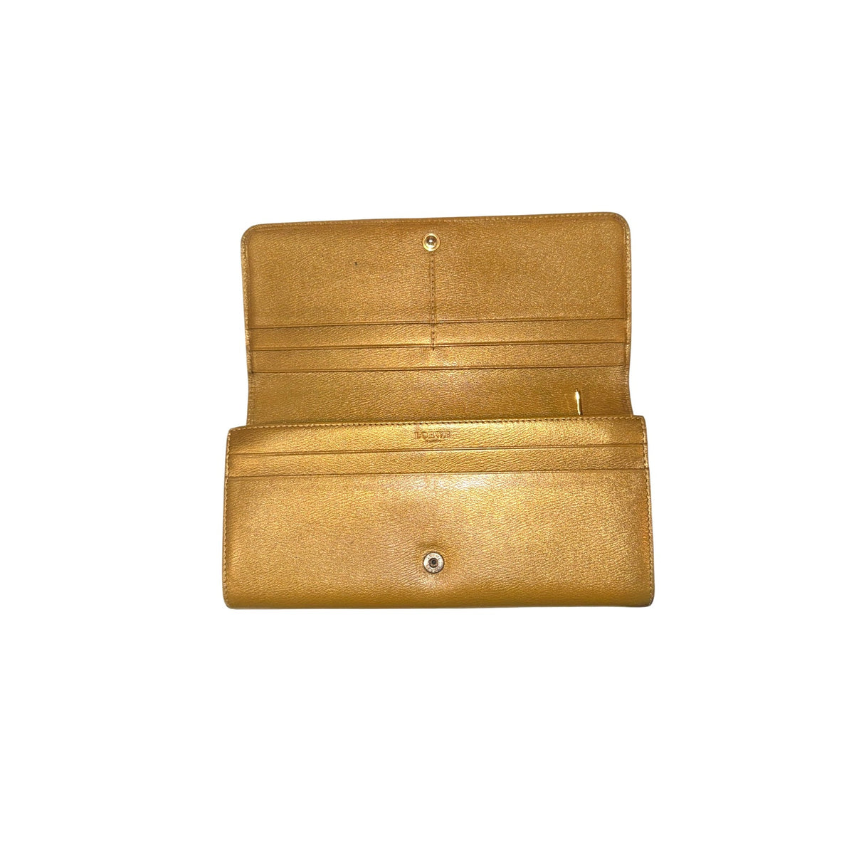 Loewe Vintage Leather Continental Wallet Gold With Snap Closure & Zipper Pocket