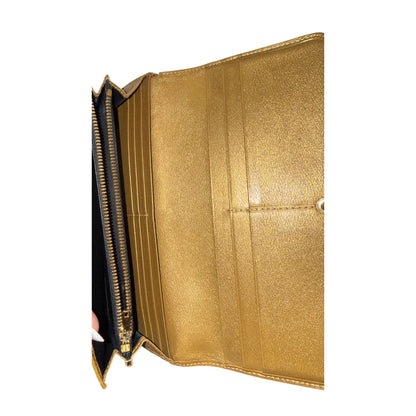 Loewe Vintage Leather Continental Wallet Gold With Snap Closure & Zipper Pocket