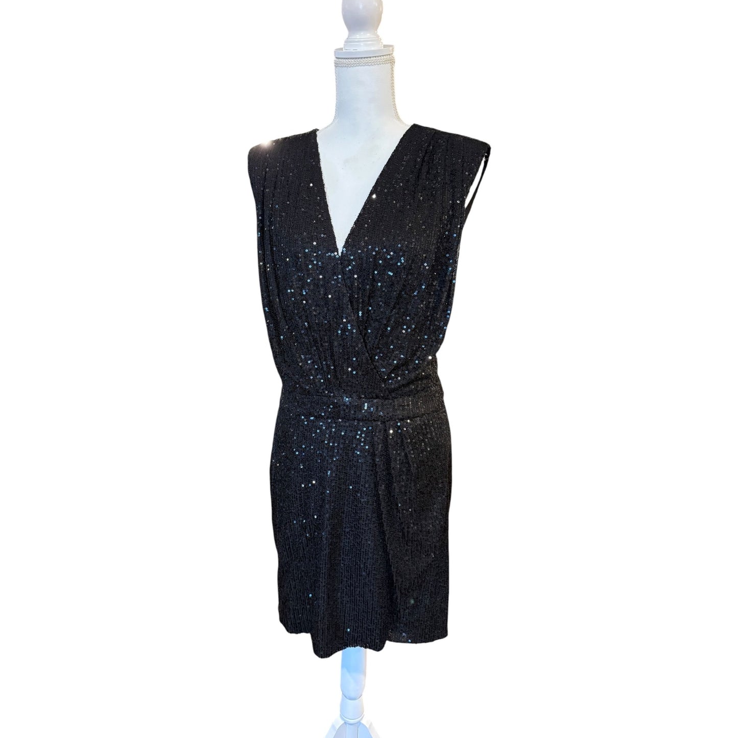 Ramy Brook Rosalee Black Sequin Sleeveless V-Neck Dress Size 12 NWT