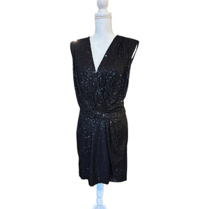 Ramy Brook Rosalee Black Sequin Sleeveless V-Neck Dress Size 12 NWT