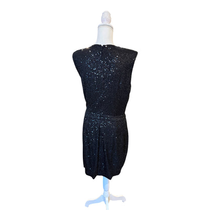 Ramy Brook Rosalee Black Sequin Sleeveless V-Neck Dress Size 12 NWT