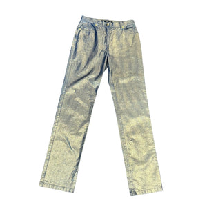 MCM Womens Metallic Gold Denim Straight Leg Jeans Size 44/US 6