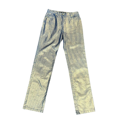 MCM Womens Metallic Gold Denim Straight Leg Jeans Size 44/US 6