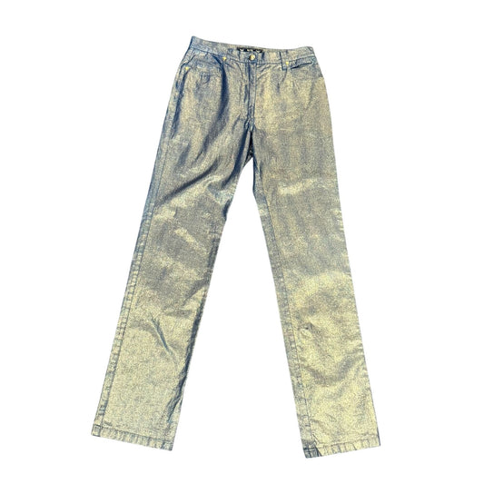 MCM Womens Metallic Gold Denim Straight Leg Jeans Size 44/US 6