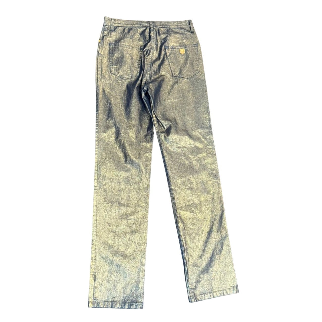 MCM Womens Metallic Gold Denim Straight Leg Jeans Size 44/US 6