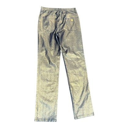 MCM Womens Metallic Gold Denim Straight Leg Jeans Size 44/US 6