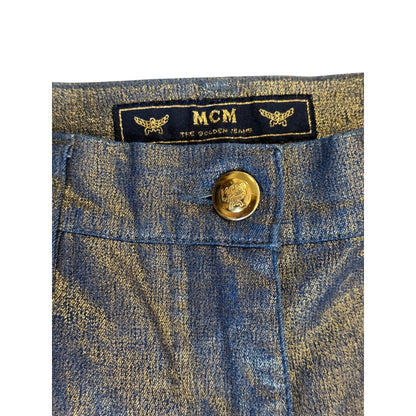MCM Womens Metallic Gold Denim Straight Leg Jeans Size 44/US 6