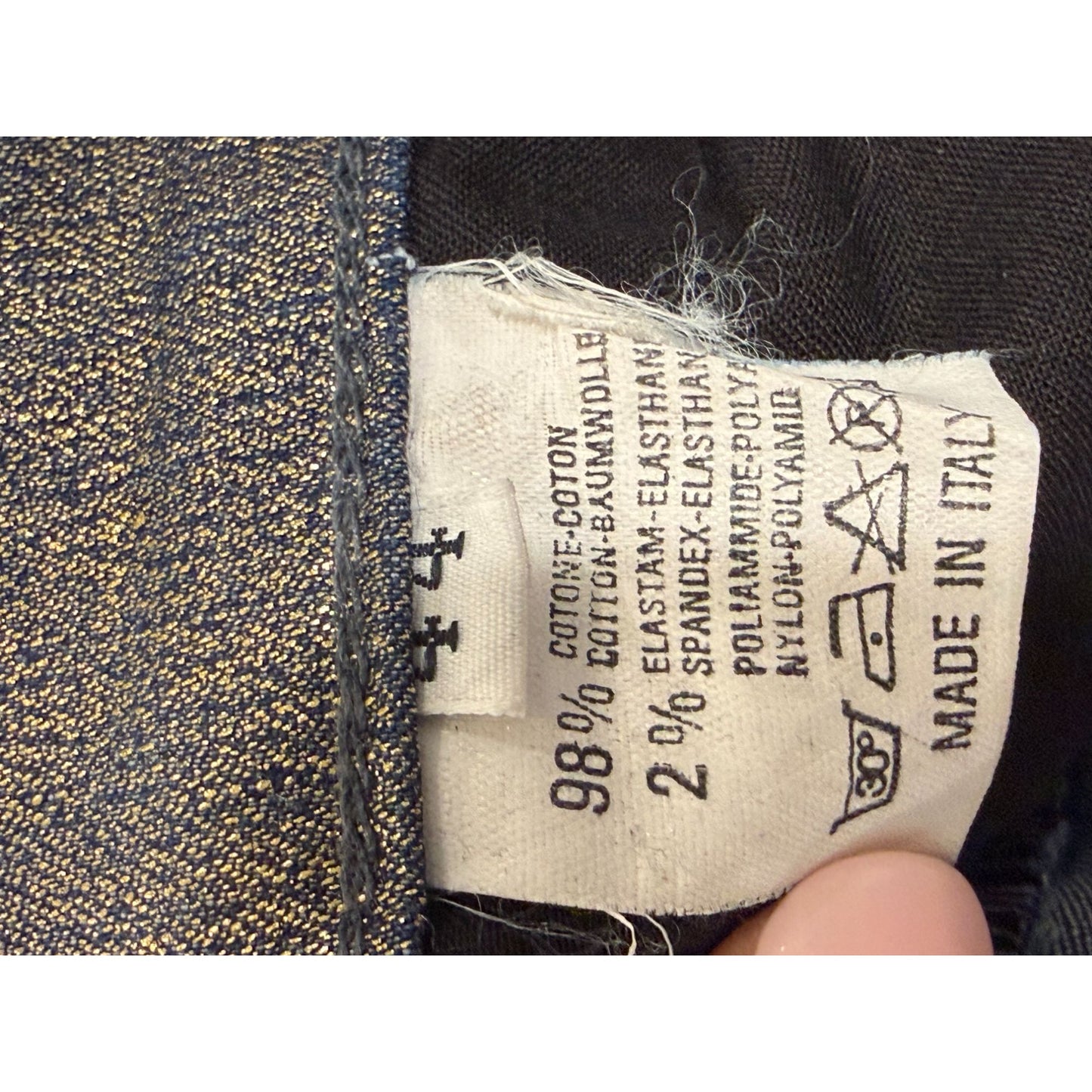 MCM Womens Metallic Gold Denim Straight Leg Jeans Size 44/US 6