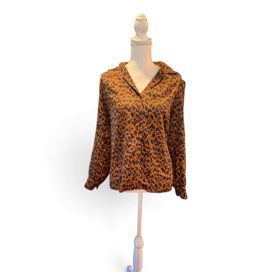St. John Vintage Animal Print Blouse Long Sleeve Size S Orange & Navy