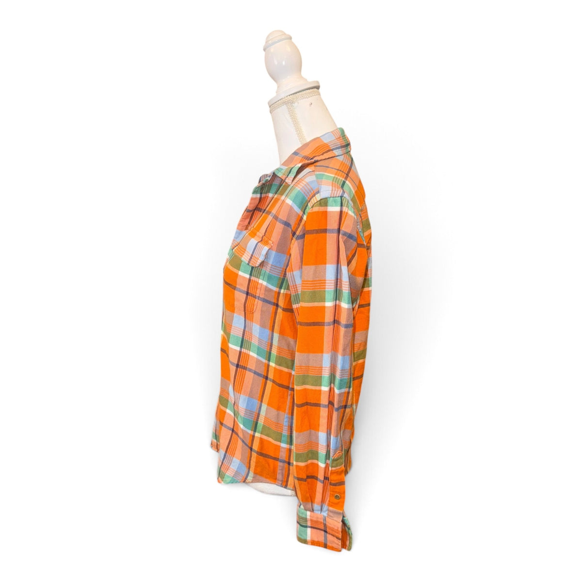 Ralph Lauren Orange Multicolor Plaid Button-Down Womens Shirt Size 2 Long Sleeve Cotton