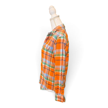 Ralph Lauren Orange Multicolor Plaid Button-Down Womens Shirt Size 2 Long Sleeve Cotton