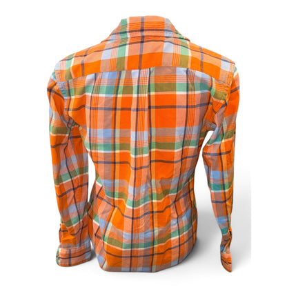 Ralph Lauren Orange Multicolor Plaid Button-Down Womens Shirt Size 2 Long Sleeve Cotton