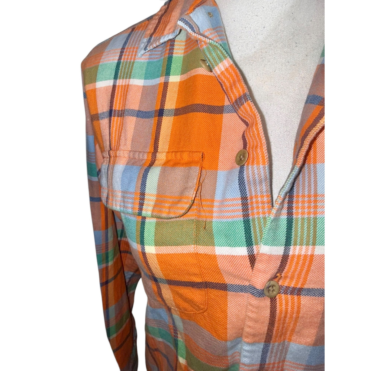 Ralph Lauren Orange Multicolor Plaid Button-Down Womens Shirt Size 2 Long Sleeve Cotton